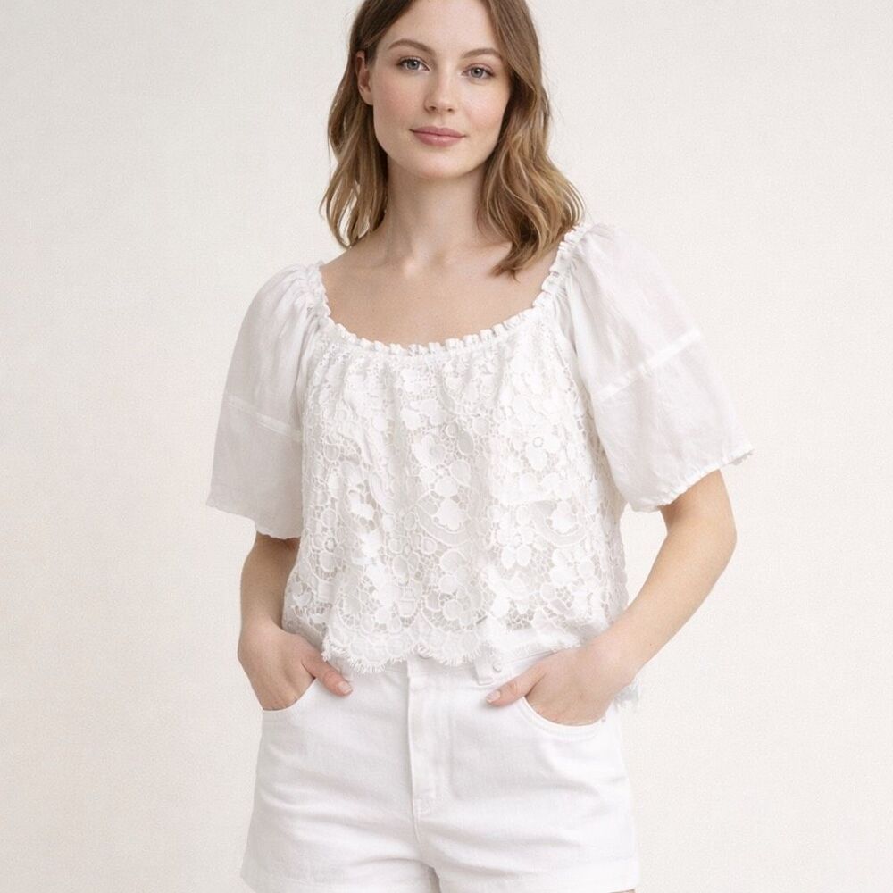Moulinette Soeurs White Lace Peasant Blouse Xs Anthropologie